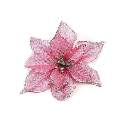 10Pcs Glitter Poinsettia Flower Christmas Decor Wreath Tree Decorations Xmas Gift Party Wedding Flower Scrapbook Garlands Rattan