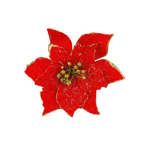 10Pcs Glitter Poinsettia Flower Christmas Decor Wreath Tree Decorations Xmas Gift Party Wedding Flower Scrapbook Garlands Rattan