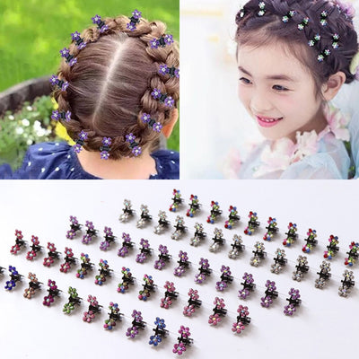 12PCS Girls Small Crystal Flowers Metal Hair Claws Children Mini Rhinestone Hair Clamp Kids Hair Oranment Clips Baby Hairpins