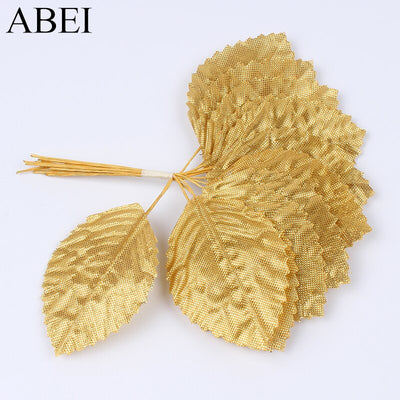 24pcs/lot Gold Leaf For Wreath Garland DIY Artificial Silk Leaves for Wedding Party Home Decoration Handmade Accessories