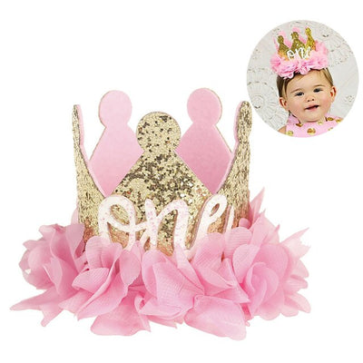 Baby Girl First Birthday Decor Flower Party Cap Crown Headband 1 2  Year Number Priness Style Birthday Hat Baby Hair Accessories