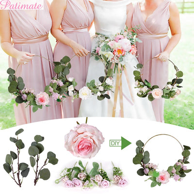 Metal Ring Wreath With Artificial Flowers DIY Bridesmaid Handheld Flower Garland Wedding Party Favors Door Hanging Wedding Decor