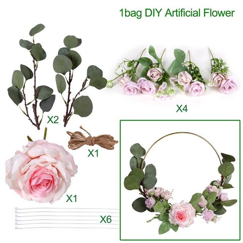 Metal Ring Wreath With Artificial Flowers DIY Bridesmaid Handheld Flower Garland Wedding Party Favors Door Hanging Wedding Decor