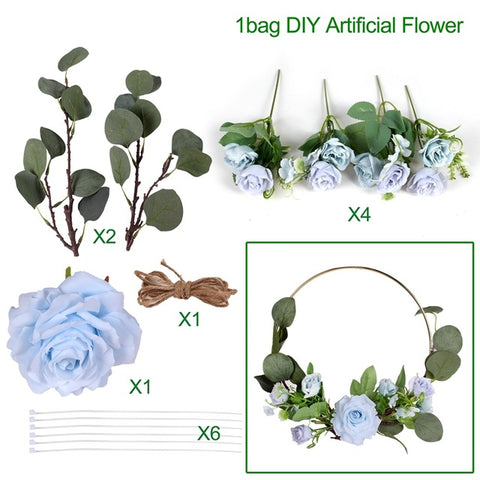 Metal Ring Wreath With Artificial Flowers DIY Bridesmaid Handheld Flower Garland Wedding Party Favors Door Hanging Wedding Decor