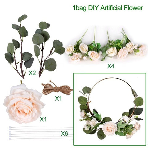 Metal Ring Wreath With Artificial Flowers DIY Bridesmaid Handheld Flower Garland Wedding Party Favors Door Hanging Wedding Decor