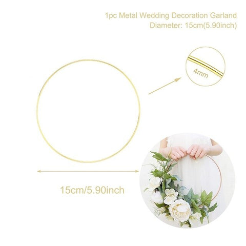 Metal Ring Wreath With Artificial Flowers DIY Bridesmaid Handheld Flower Garland Wedding Party Favors Door Hanging Wedding Decor