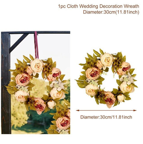 Metal Ring Wreath With Artificial Flowers DIY Bridesmaid Handheld Flower Garland Wedding Party Favors Door Hanging Wedding Decor