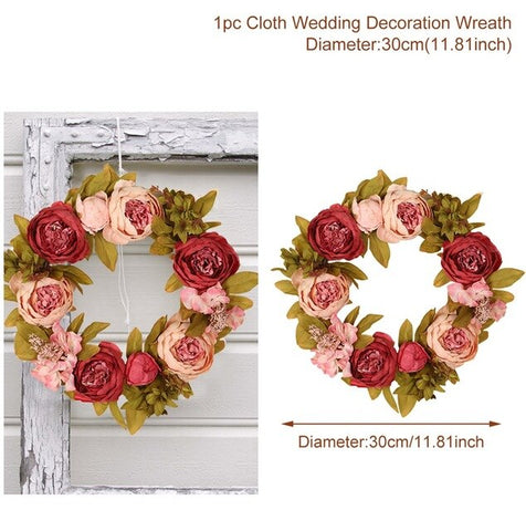 Metal Ring Wreath With Artificial Flowers DIY Bridesmaid Handheld Flower Garland Wedding Party Favors Door Hanging Wedding Decor