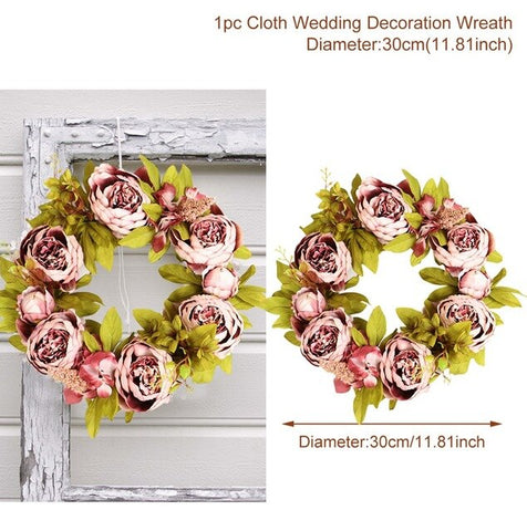 Metal Ring Wreath With Artificial Flowers DIY Bridesmaid Handheld Flower Garland Wedding Party Favors Door Hanging Wedding Decor