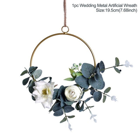 Metal Ring Wreath With Artificial Flowers DIY Bridesmaid Handheld Flower Garland Wedding Party Favors Door Hanging Wedding Decor