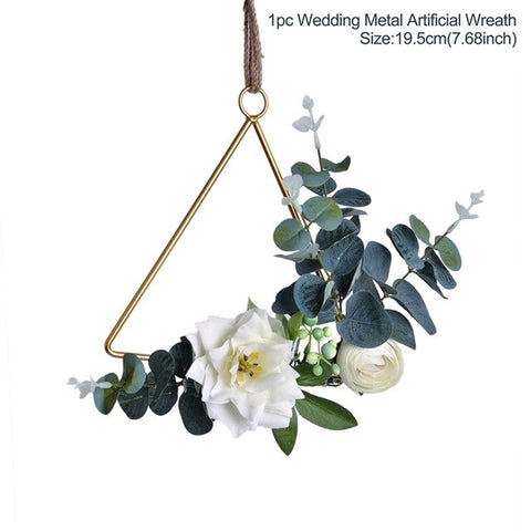 Metal Ring Wreath With Artificial Flowers DIY Bridesmaid Handheld Flower Garland Wedding Party Favors Door Hanging Wedding Decor