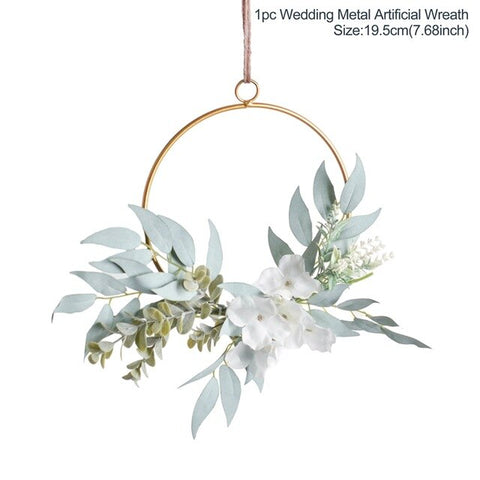 Metal Ring Wreath With Artificial Flowers DIY Bridesmaid Handheld Flower Garland Wedding Party Favors Door Hanging Wedding Decor