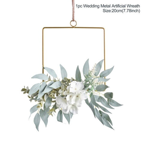 Metal Ring Wreath With Artificial Flowers DIY Bridesmaid Handheld Flower Garland Wedding Party Favors Door Hanging Wedding Decor