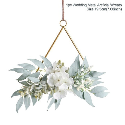 Metal Ring Wreath With Artificial Flowers DIY Bridesmaid Handheld Flower Garland Wedding Party Favors Door Hanging Wedding Decor