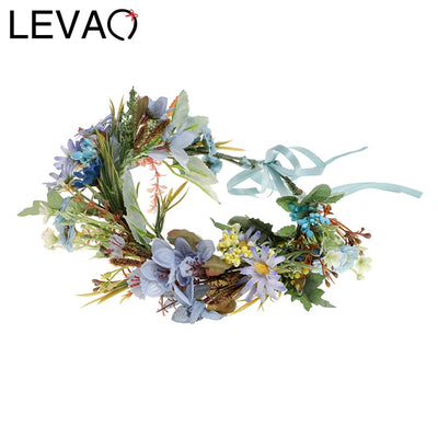 LEVAO Lady Wedding Bride Corolla Head Wreath Holiday Hair Ornament Fabric Flower Crown Hair Accessories Headband Flower Hairband