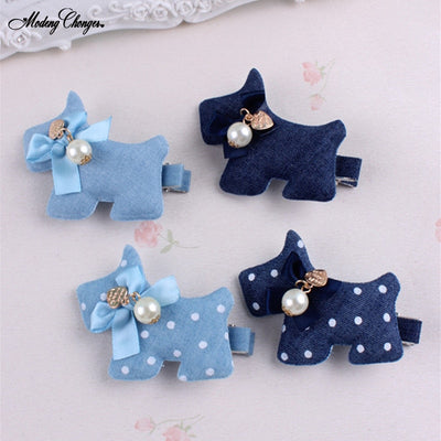 Fashion Hairpin Flower And Hreat-shaped Tiny Bow Hairgrip Denim Mickey Baby Girls Hair Clips Polka Dots Dog Kid Hair Accessories