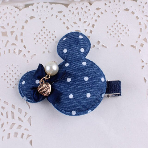 Fashion Hairpin Flower And Hreat-shaped Tiny Bow Hairgrip Denim Mickey Baby Girls Hair Clips Polka Dots Dog Kid Hair Accessories