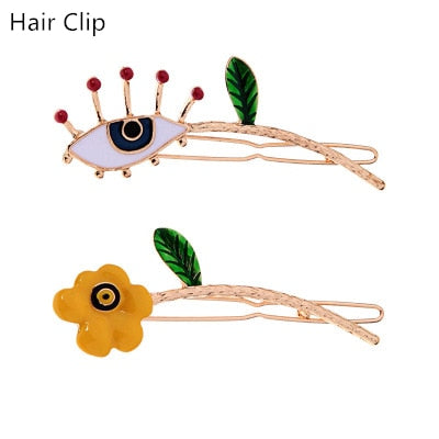 HZ 2019 New Vintage Romantic Glaze Flowers Devil's Eye Hair Clip Metal Barrette Hairpin Enamel Hair Accessories for Women Gifts