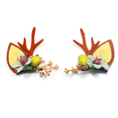 Women Girls Christmas Fairy Tale Flower Headband Retro Tree Branch Deer Ears Antler Hair Hoop Crown Festival Party Props