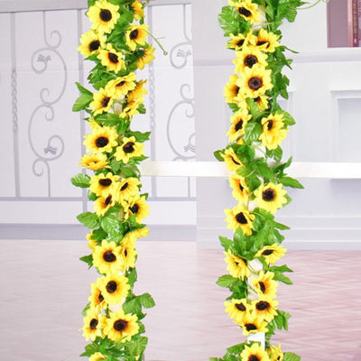 240cm Fake Silk Sunflower Ivy  Vine Artificial Flowers With Green Leaves Hanging Garland Garden Fences Home Wedding Decoration