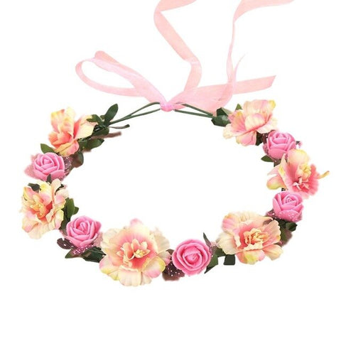 6 Colors Adult Kids Irregular Faux Rose Flower Headband Flower Girls Bridal Wedding Gradient Colored Wreath Crown Mesh Headpiece