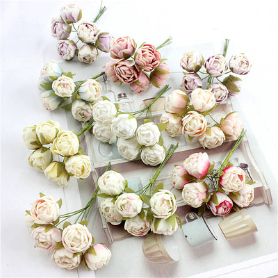 6 bundles ofartificial flower bud flower small tea rose bud handmade flower diy head garland for home wedding decoration