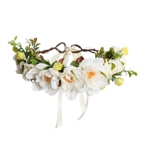 Haimekang Women Wedding Floral Crown Head Band Floral Head Wreath Flower Headband Bridesmaid Bridal Garland Forehead Hair Band