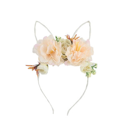 Fabric Rose Flower Headband Bunny Rabbit Ears Headbands For Women/children Floral Crown Hair Accessories Accesorios