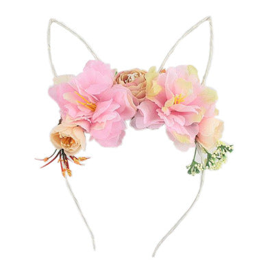 Fabric Rose Flower Headband Bunny Rabbit Ears Headbands For Women/children Floral Crown Hair Accessories Accesorios