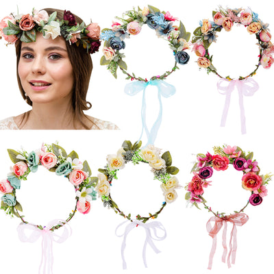 Wedding Flower Crown Bridal Headband Floral Hair Wreath with Ribbon Maternity Girl Headwear Hair Accessories For Women