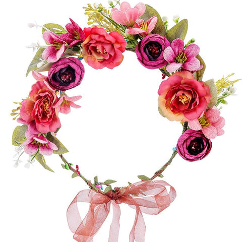 Wedding Flower Crown Bridal Headband Floral Hair Wreath with Ribbon Maternity Girl Headwear Hair Accessories For Women