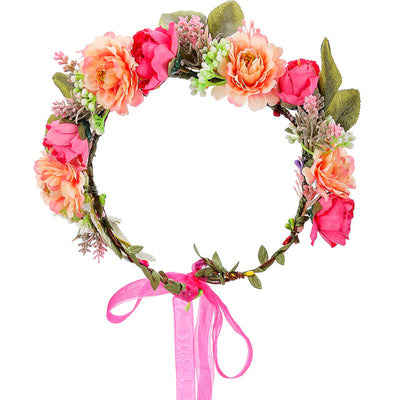 Wedding Flower Crown Bridal Headband Floral Hair Wreath with Ribbon Maternity Girl Headwear Hair Accessories For Women