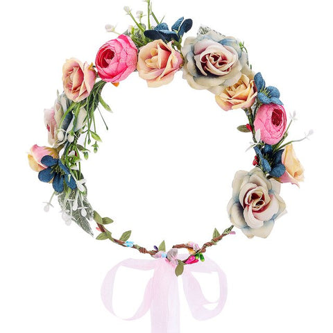 Wedding Flower Crown Bridal Headband Floral Hair Wreath with Ribbon Maternity Girl Headwear Hair Accessories For Women