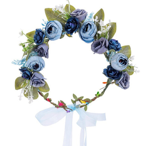 Wedding Flower Crown Bridal Headband Floral Hair Wreath with Ribbon Maternity Girl Headwear Hair Accessories For Women