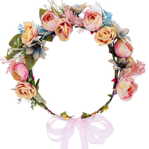Wedding Flower Crown Bridal Headband Floral Hair Wreath with Ribbon Maternity Girl Headwear Hair Accessories For Women