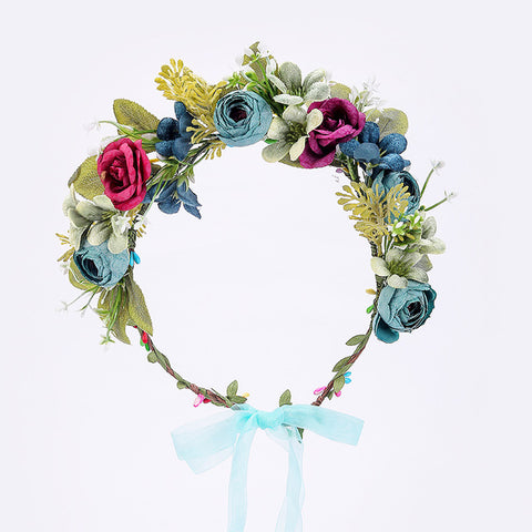 Wedding Flower Crown Bridal Headband Floral Hair Wreath with Ribbon Maternity Girl Headwear Hair Accessories For Women