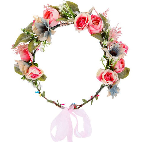 Wedding Flower Crown Bridal Headband Floral Hair Wreath with Ribbon Maternity Girl Headwear Hair Accessories For Women