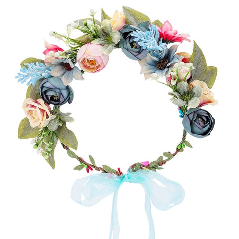 Wedding Flower Crown Bridal Headband Floral Hair Wreath with Ribbon Maternity Girl Headwear Hair Accessories For Women