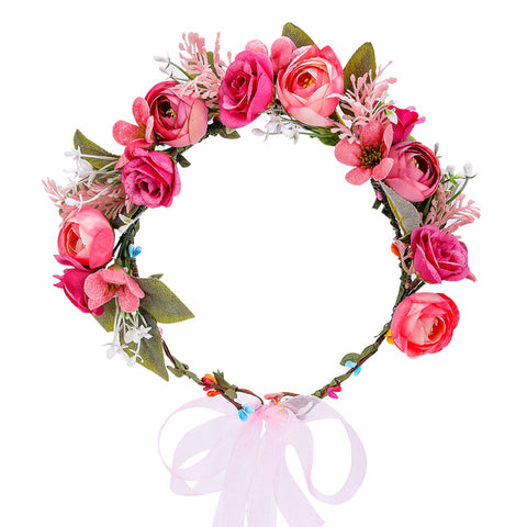 Wedding Flower Crown Bridal Headband Floral Hair Wreath with Ribbon Maternity Girl Headwear Hair Accessories For Women