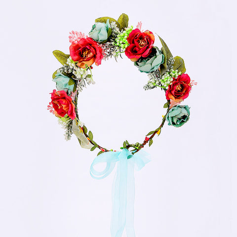 Wedding Flower Crown Bridal Headband Floral Hair Wreath with Ribbon Maternity Girl Headwear Hair Accessories For Women