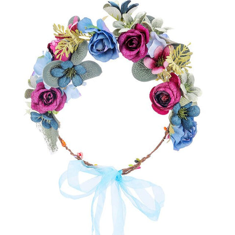 Wedding Flower Crown Bridal Headband Floral Hair Wreath with Ribbon Maternity Girl Headwear Hair Accessories For Women