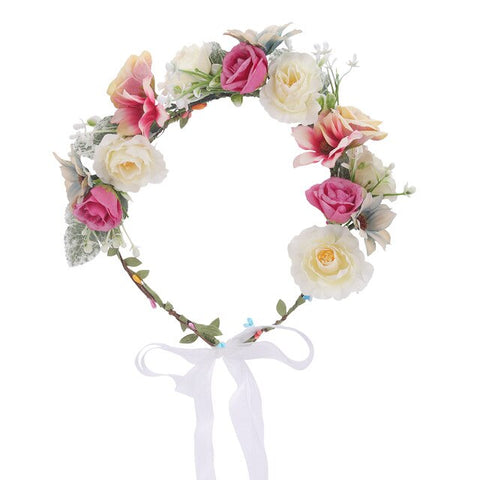 Wedding Flower Crown Bridal Headband Floral Hair Wreath with Ribbon Maternity Girl Headwear Hair Accessories For Women