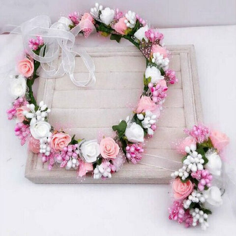 Artificial Flower Crown Wedding Bride Rose Foam Wreath Women Hair Accessories Fake Flower Headband Headpiece Floral headwear