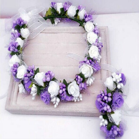 Artificial Flower Crown Wedding Bride Rose Foam Wreath Women Hair Accessories Fake Flower Headband Headpiece Floral headwear