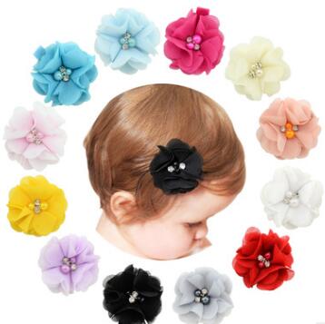 1 Pcs Baby hair solid Chiffon Flower clips Newborn baby Mini Hair Clips Hair Accessories Kids Hair Barrettes girls clips