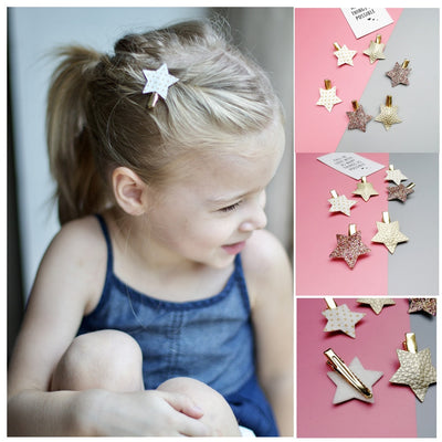 2/6/10pcs/set Synthetic Leather stars butterfly hair clips for girls flower hair Bow hairpin girls children hair accessories