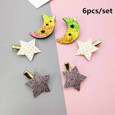 2/6/10pcs/set Synthetic Leather stars butterfly hair clips for girls flower hair Bow hairpin girls children hair accessories