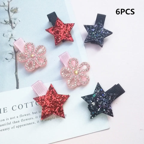 2/6/10pcs/set Synthetic Leather stars butterfly hair clips for girls flower hair Bow hairpin girls children hair accessories