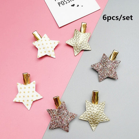 2/6/10pcs/set Synthetic Leather stars butterfly hair clips for girls flower hair Bow hairpin girls children hair accessories