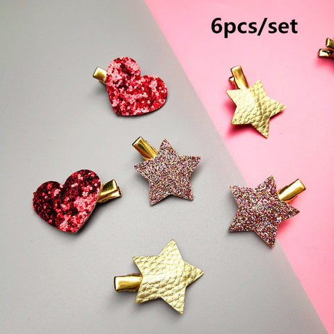 2/6/10pcs/set Synthetic Leather stars butterfly hair clips for girls flower hair Bow hairpin girls children hair accessories